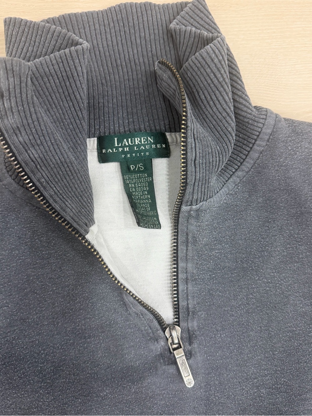 Lauren Ralph Lauren Gray Ribbed Stand-Collar Zip Sweater